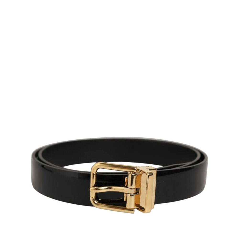 Dolce & Gabbana Black Classic Leather Gold Tone Buckle Men's Belt